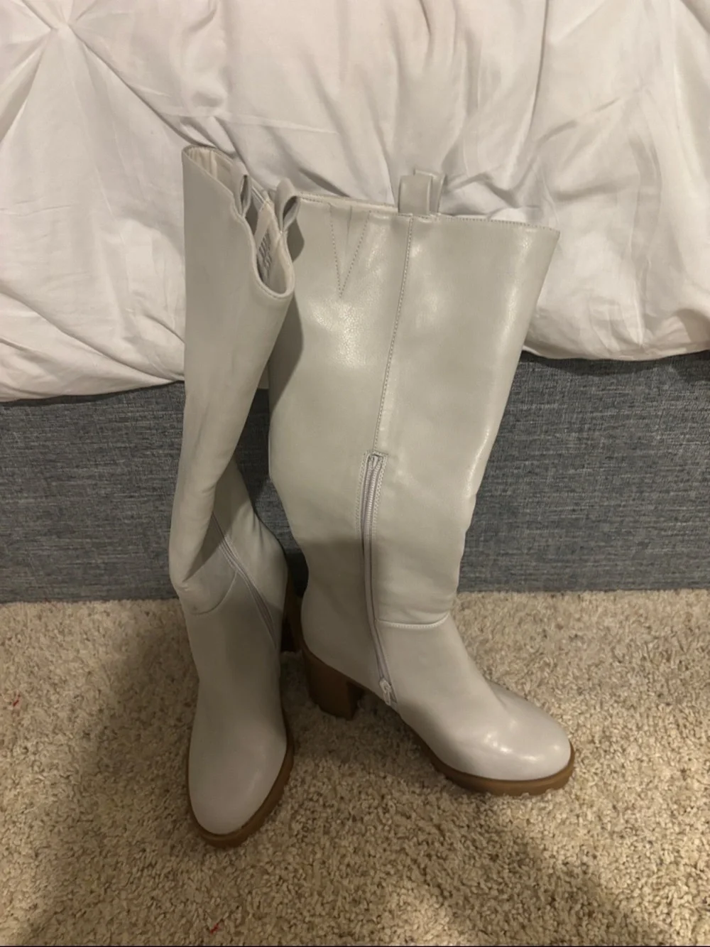 Matisse Over-the-Knee Boots in Light Gray with Tan Sole